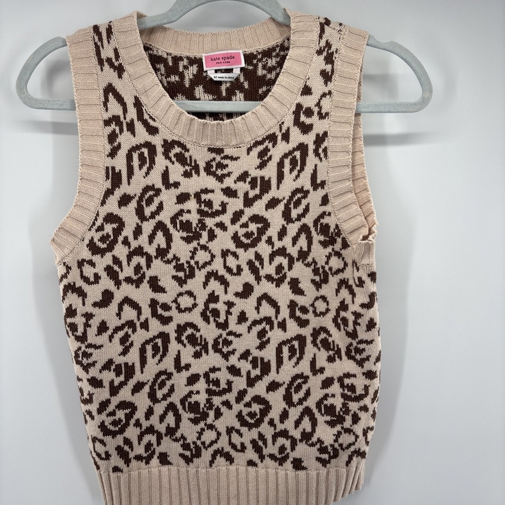 Kate Spade Leopard Print Tank Top XS Cashmere Blend